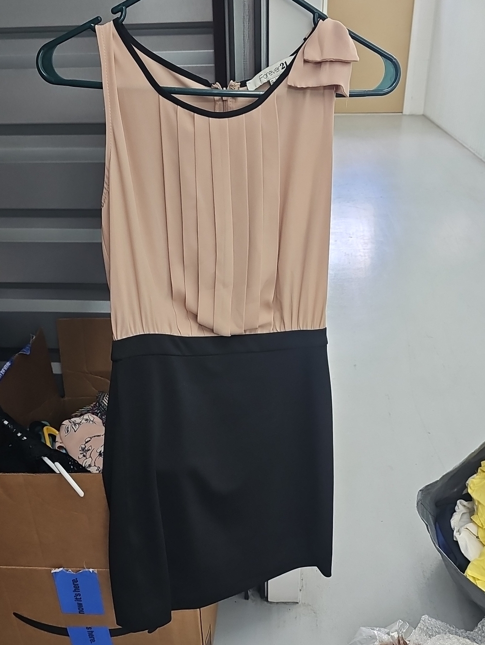 Forever 21 One-Shoulder Pleated Dress in Blush and Black